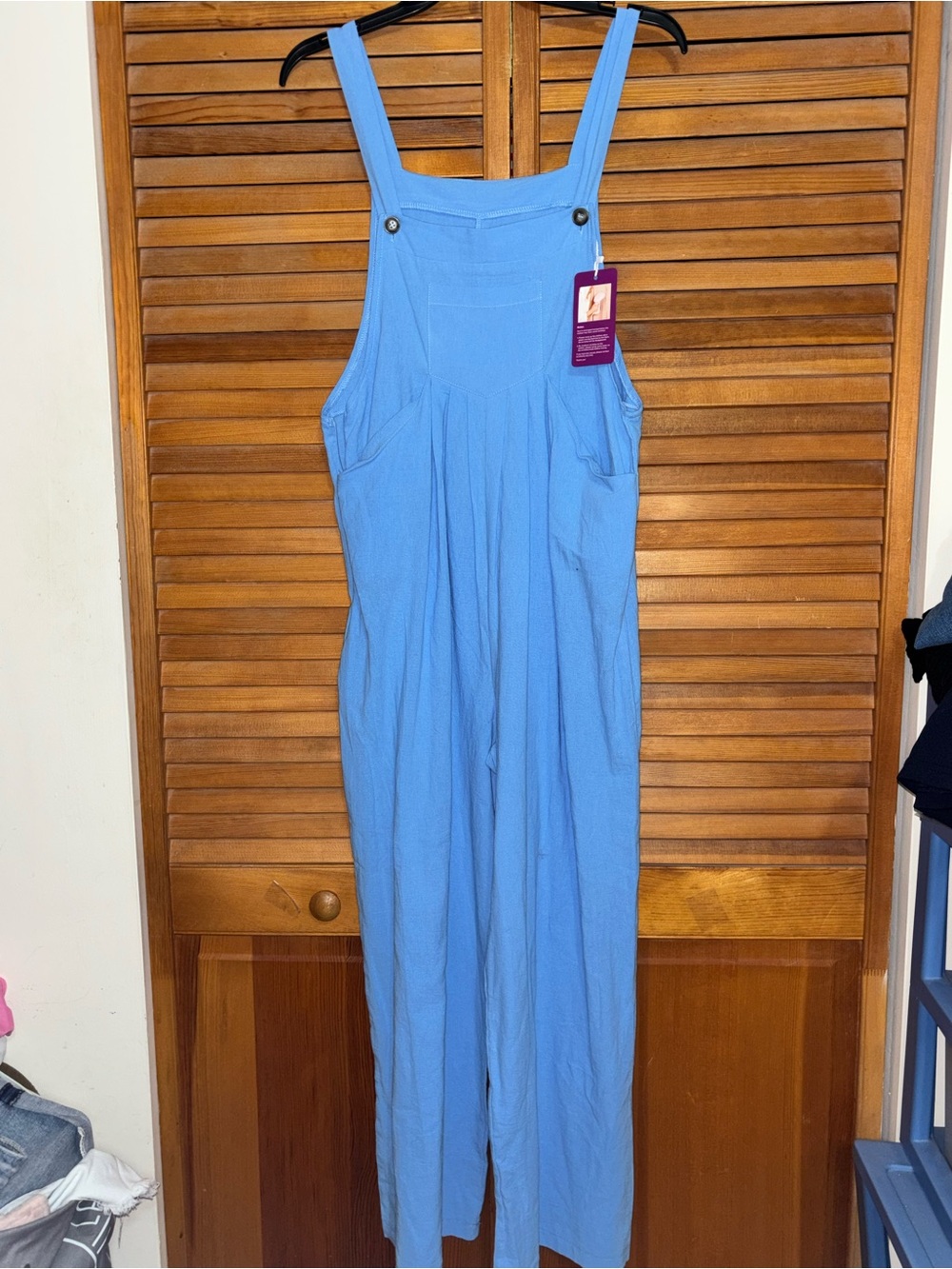 Blue Crinkle Wide Leg Jumpsuit Overalls  by loveimgs